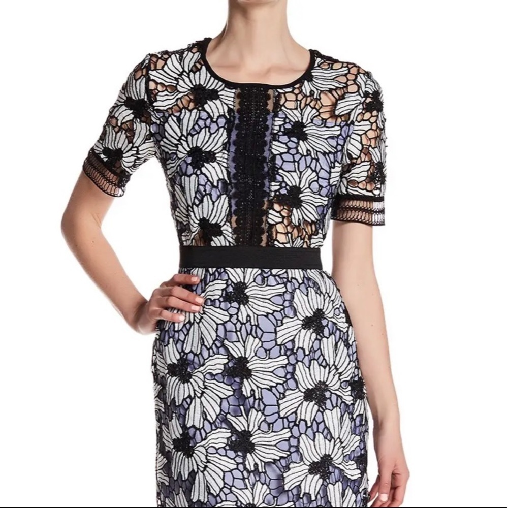 Romeo+Juliet Couture Black & White Floral Lace Sheath Cocktail Dress - Picture 2 of 6